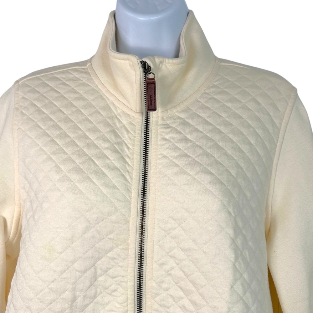 LL Bean Womens Quilted Full Zip Sweatshirt Sz M Petite Cream Outdoors Camp Trail - Picture 3 of 12